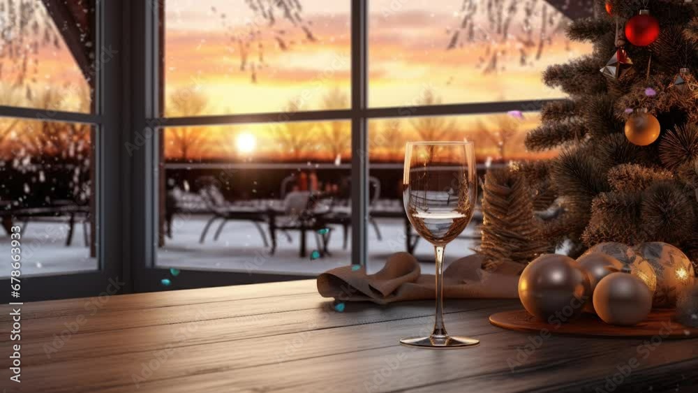 tea at sunset with snowfall background. seamless looping time-lapse virtual 4k video animation background. tea at sunset with snowfall background. seamless looping time-lapse virtual 4k video animation background.