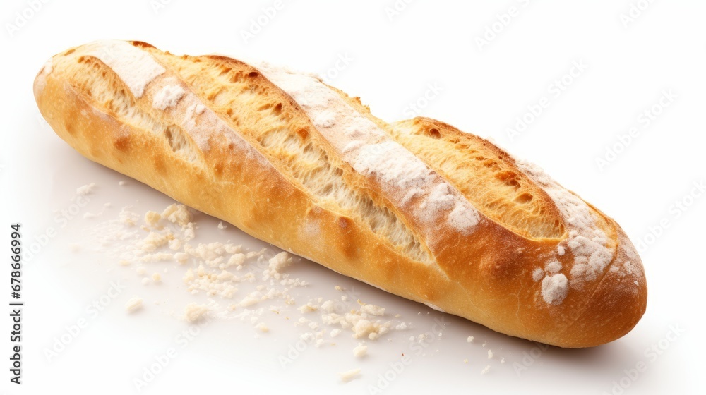 French baguette with white flour isolated on a white background
