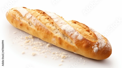 French baguette with white flour isolated on a white background