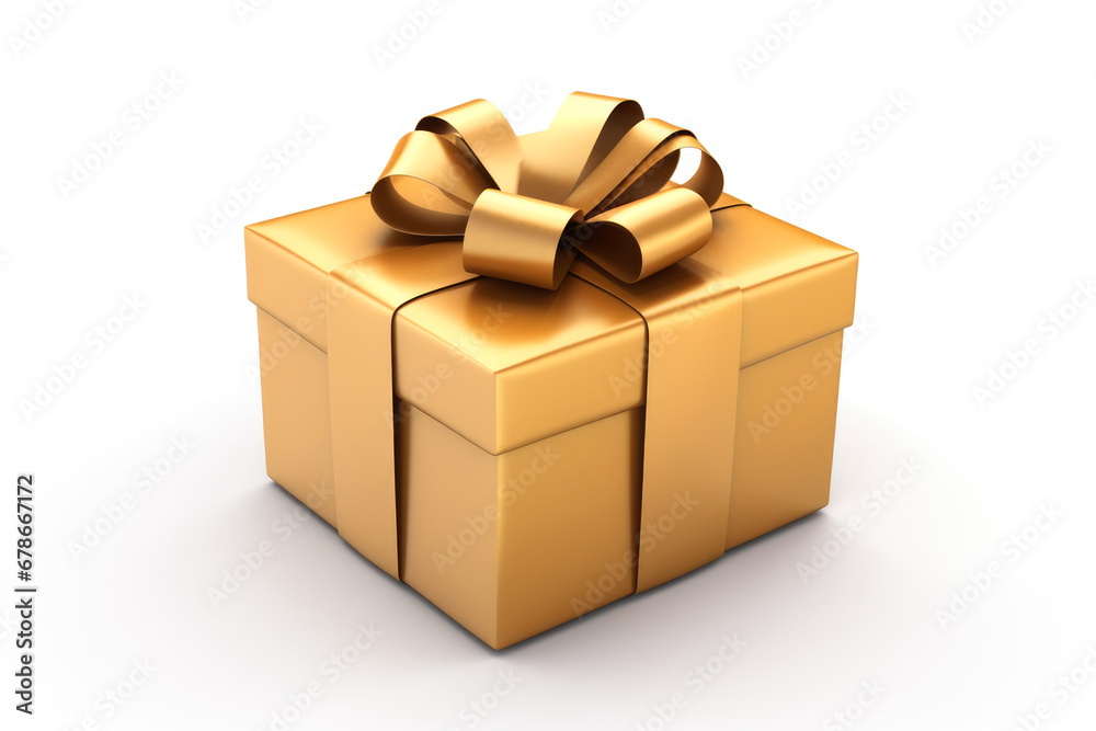 Naklejka premium Illustration of golden gift box on white background, concept of gift giving for celebration or special occasions, surprise in a box