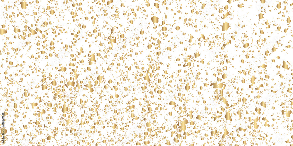Gold dust and glitter doted grunge urban background. Golden sparkle confetti. Shiny golden grunge wall dust background.