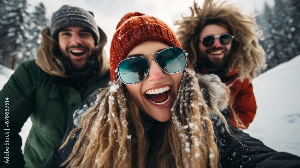Group of friends having fun on snow in winter. People having fun outdoors Group of friends having fun on snow in winter. People having fun outdoors
