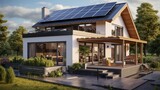 House with solar panels on roof. Alternative energy source