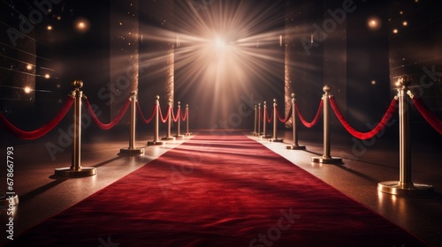 Red carpet and red carpet at the entrance of a luxury hotel or casino photo