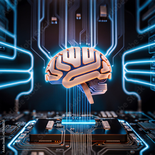 電子回路に組み込まれた脳型人工知能のイメージ Image of brain-type artificial intelligence embedded in an electronic circuit