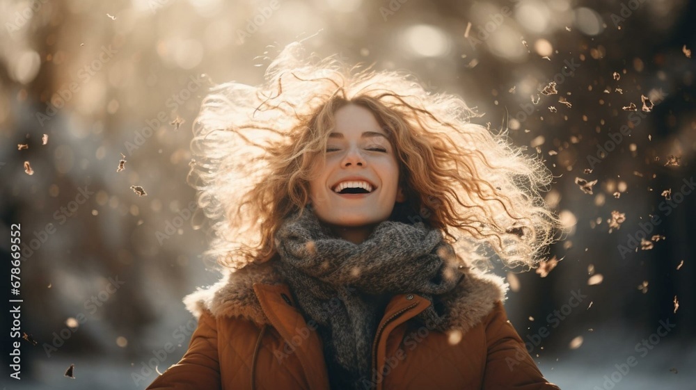 portrait of a woman in winter forest