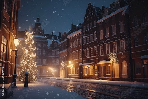 Snowy Christmas Night Cityscape