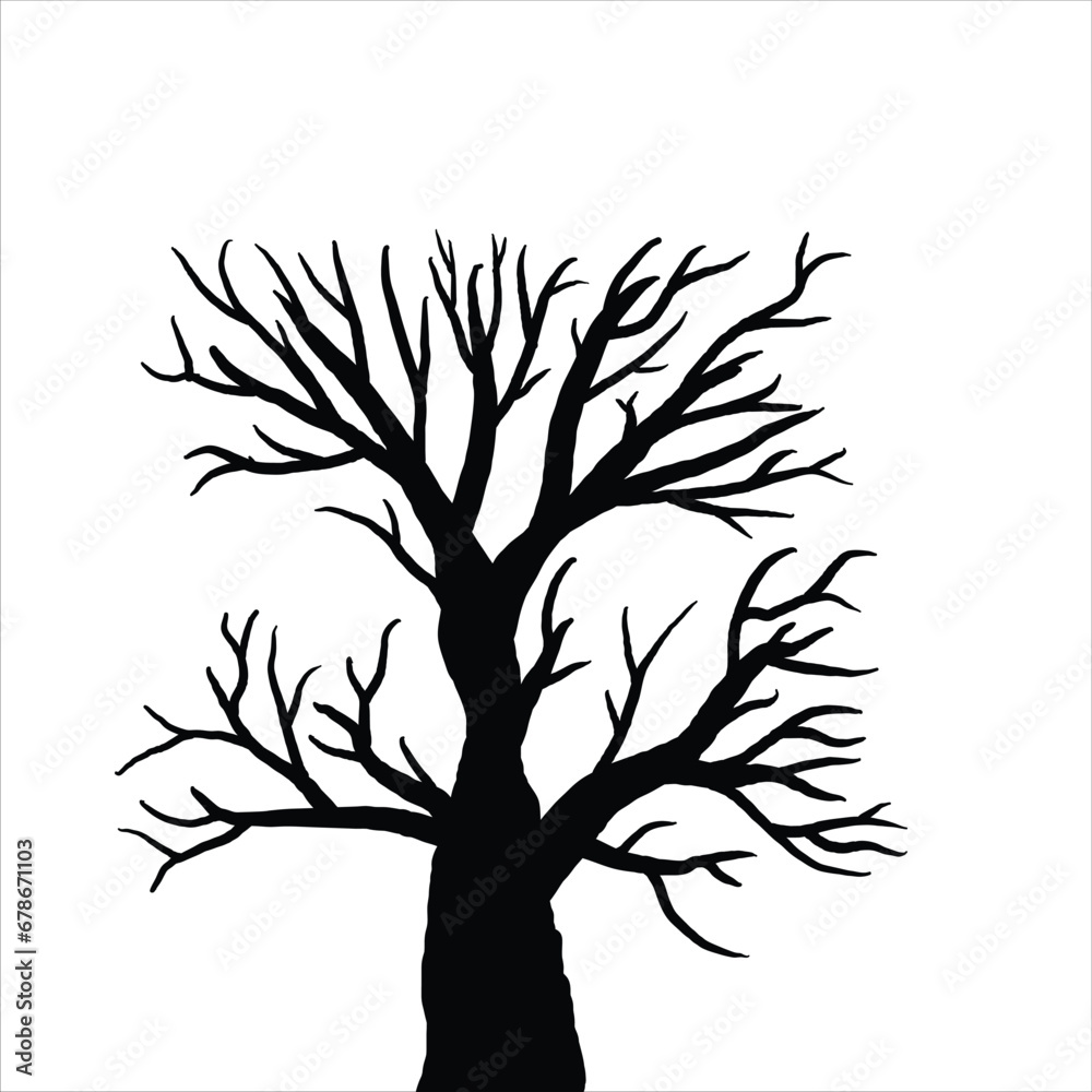 Obraz premium Naked tree silhouettes Hand drawn. Black Branch Tree. Hand drawn tree branches. old dry branch fallen from tree isolated on white background.