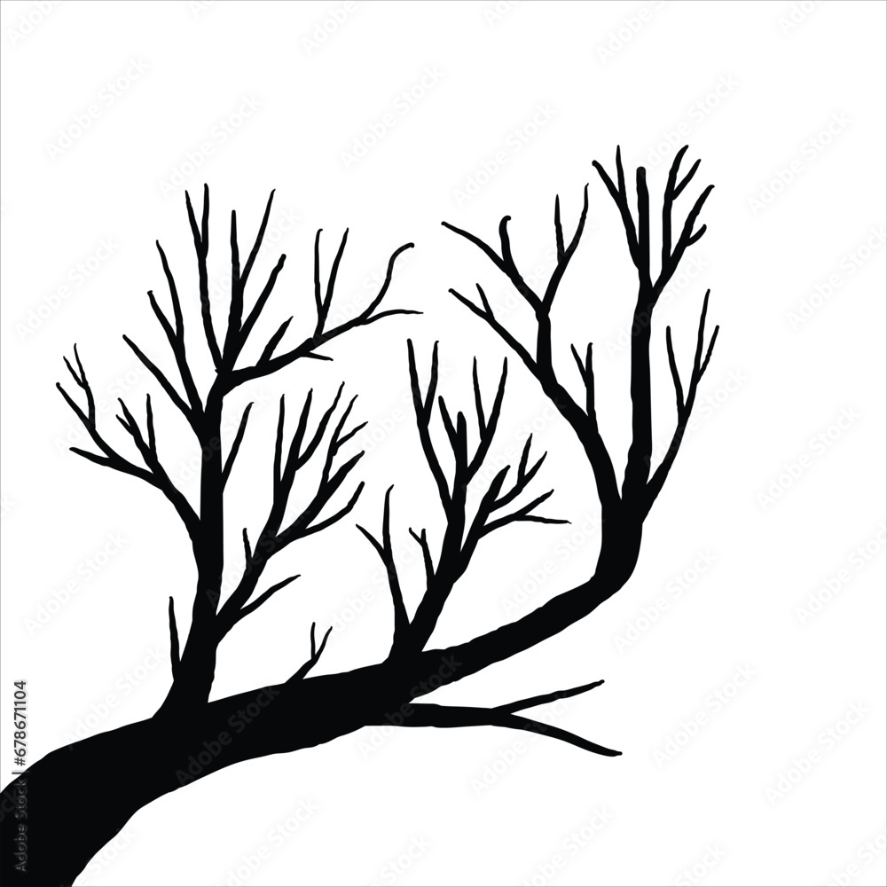 Naklejka premium Naked tree silhouettes Hand drawn. Black Branch Tree. Hand drawn tree branches. old dry branch fallen from tree isolated on white background.