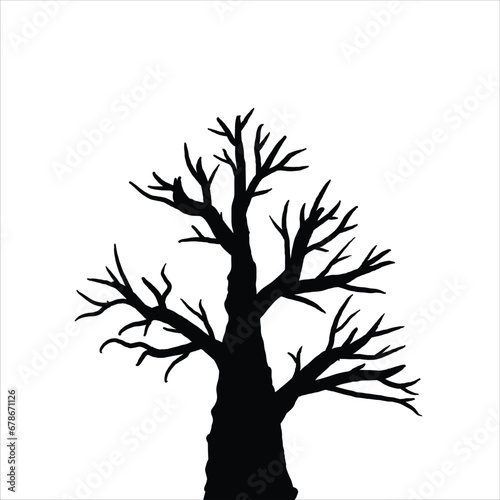 Naked tree silhouettes Hand drawn. Black Branch Tree. Hand drawn tree branches. old dry branch fallen from tree isolated on white background.