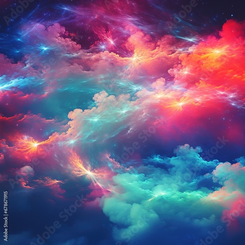 Space background with neon color clouds. Abstract sky background