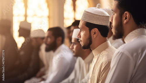 group of muslims man in mosque, ramadan concept photo