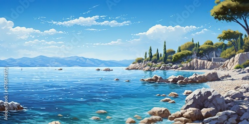 Mediterranean Serenity Pristine Beach Azure Waters and Majestic Scenery, Generative AI