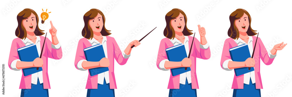 Female teacher with a pointer and a notebook Female teacher with a pointer and a notebook