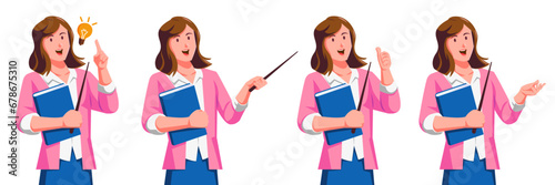Female teacher with a pointer and a notebook