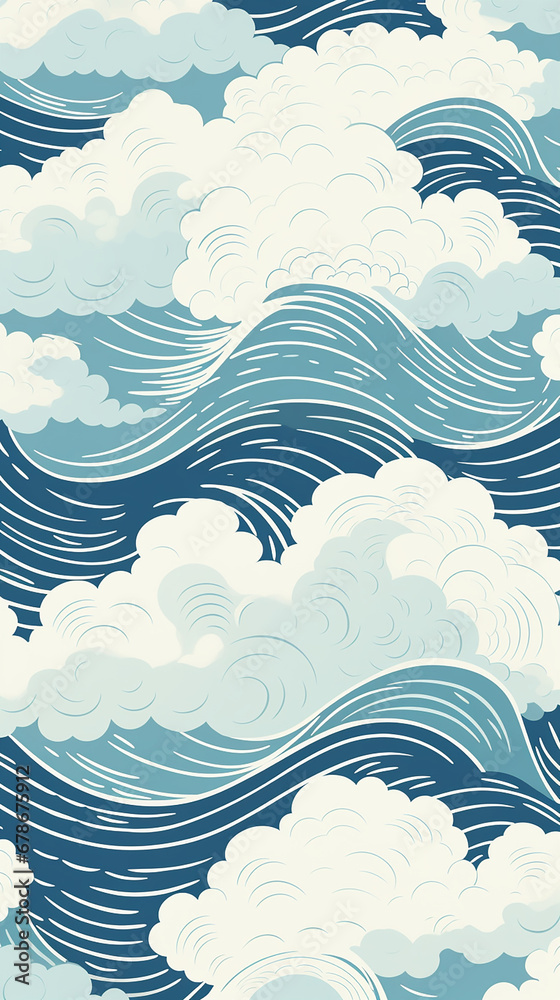A charming pattern with whimsical and adorable waves, each represented with clean lines and a limited color palette created with Generative Ai A charming pattern with whimsical and adorable waves, each represented with clean lines and a limited color palette created with Generative Ai