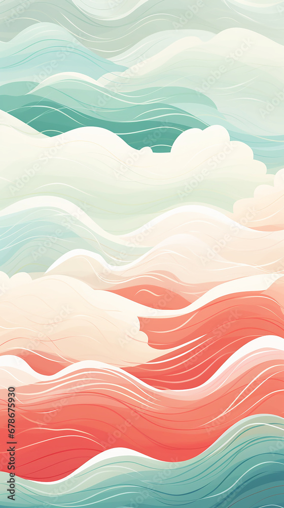 Fototapeta premium A charming pattern with whimsical and adorable waves, each represented with clean lines and a limited color palette created with Generative Ai