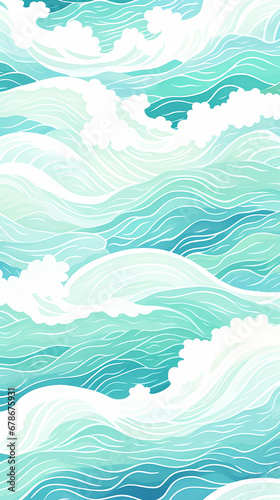 A charming pattern with whimsical and adorable waves, each represented with clean lines and a limited color palette created with Generative Ai