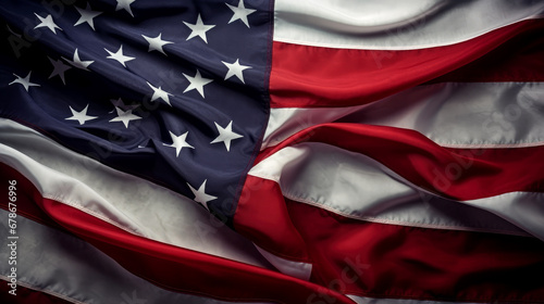 Top view of semi crumpled usa flag with moody cinematic style