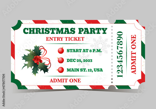 Christmas party colorful ticket template for admit one