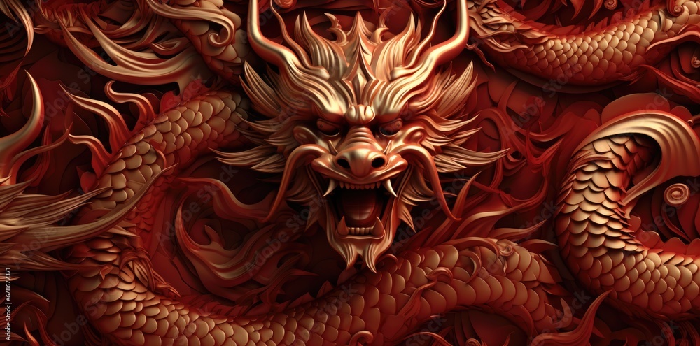 Gold dragon on a red background Gold dragon on a red background