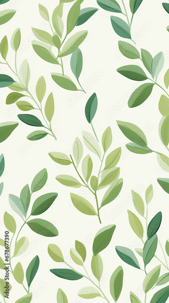 A charming pattern with adorable green leaves, each represented with clean lines and a limited color palette created with Generative Ai