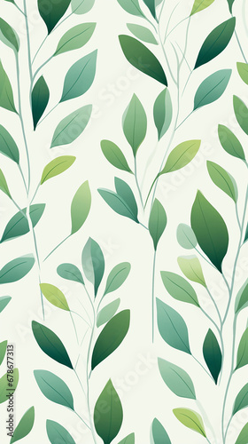 A charming pattern with adorable green leaves, each represented with clean lines and a limited color palette created with Generative Ai