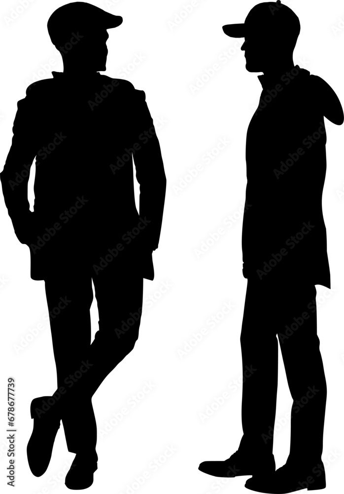 Silhouette von zwei lässigen Freunden im Gespräch Silhouette von zwei lässigen Freunden im Gespräch