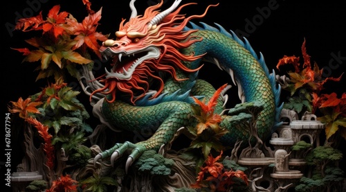 dragon statue in chinese temple © Marharyta