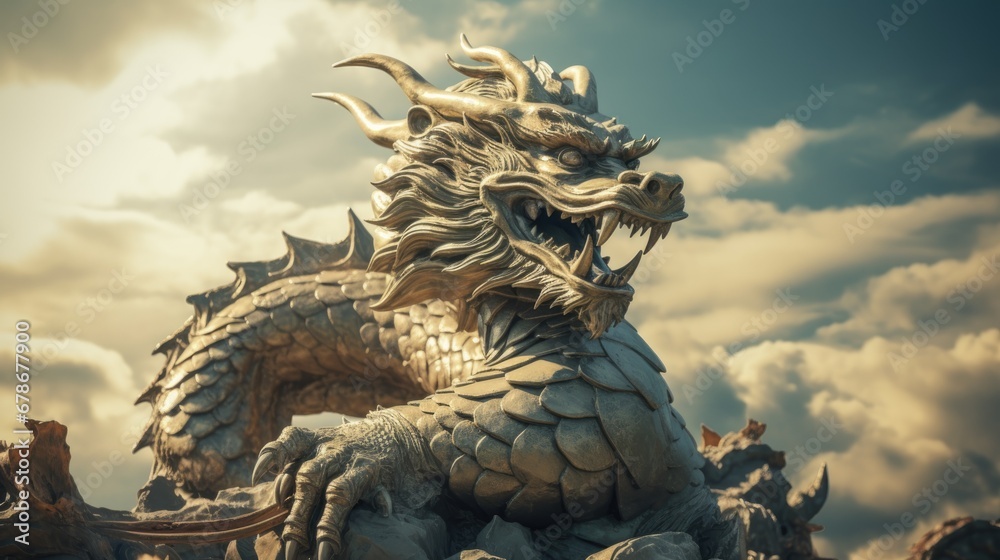 Fototapeta premium chinese dragon statue in temple