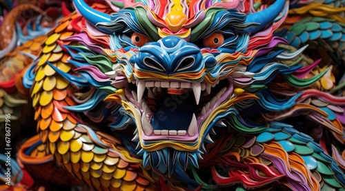 Dragon faience or dragon sculpture in the style of colorful installation.