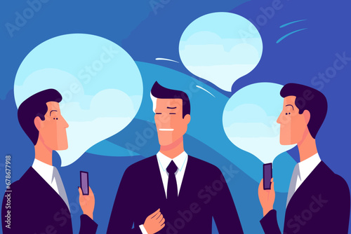 Businessman talking and communicating with speech bubbles, verbal expression and communication concept, conveying messages and information, public speaking and storytelling skills.