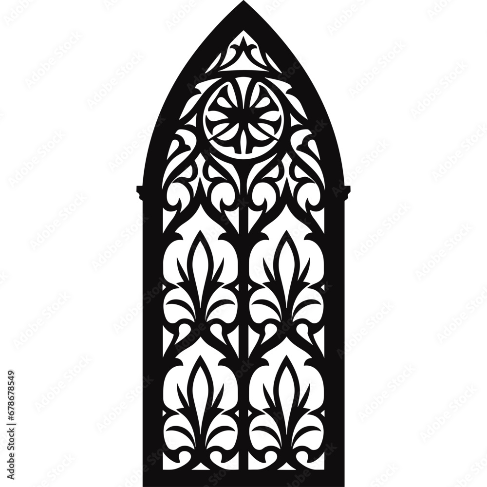 gothic cathedral window black vector frame - obrazy, fototapety, plakaty 