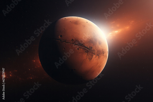 Planet Mars in space, orange planet.generative ai