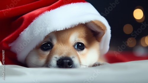 Santa Paws: A Festive Canine Companion on a Cozy Bed