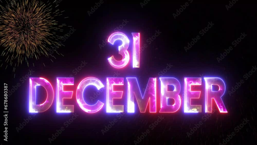 Glowing neon text icon 31 December with particle explosion animated video Glowing neon text icon 31 December with particle explosion animated video