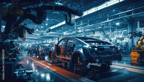 futuristic automobile assembly line production