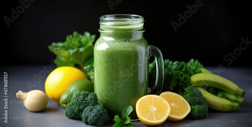 fresh green juice from healthy vegetables and fruits