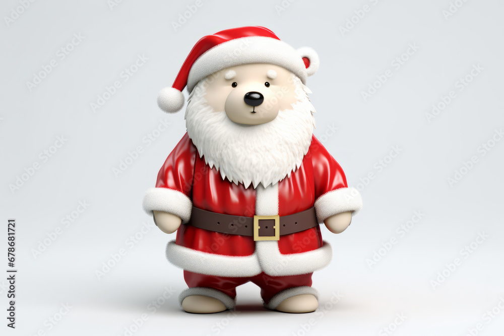 Bear with winter clothes like Santa Claus. Christmas style hat and sweater