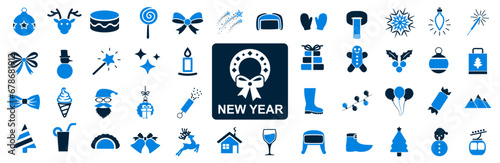 New Year icons set №2, Christmas holidays icon big set in flat style collection – stock vector