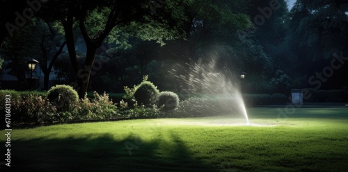 sprinkler spraying water on grass © grigoryepremyan