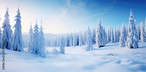 Winter beautiful landscape with trees covered with snow