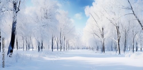 Winter beautiful landscape with trees covered with snow © grigoryepremyan