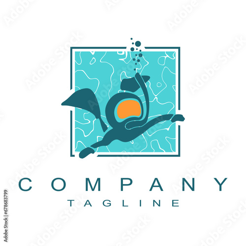 Silhouette of diver. Icon diver drawn in cartoon doodle style. Scuba diving logo design isolated on white background.