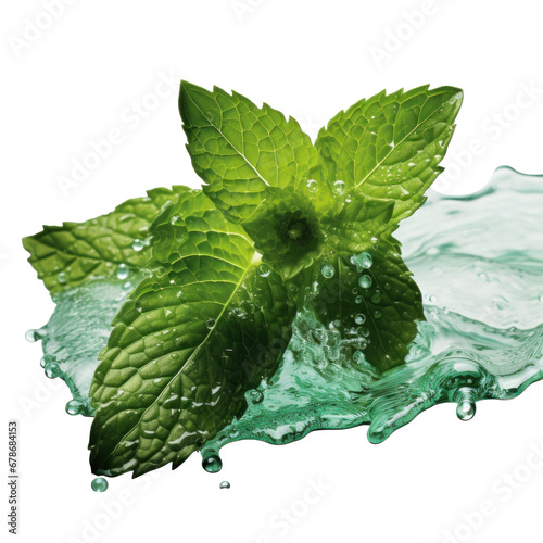 mint leaves with water drops, isolated