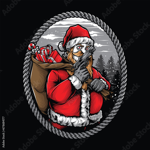 psycho santa holding gun illustration