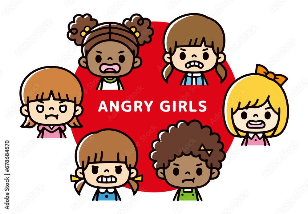 Clip art of multinational girl with angry face Clip art of multinational girl with angry face
