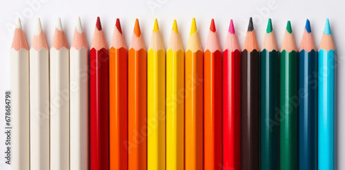 Set of colored pencils isolated on white background, top view.generative ai 