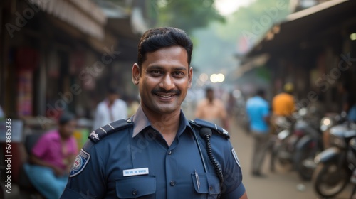 Indian people work as policemen or cops. © sirisakboakaew