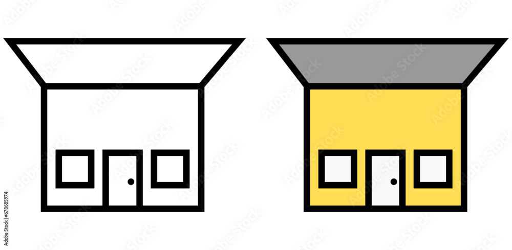 Simple house icon vector with two various, house with trapezoid roof, unique house, illustration, no background.